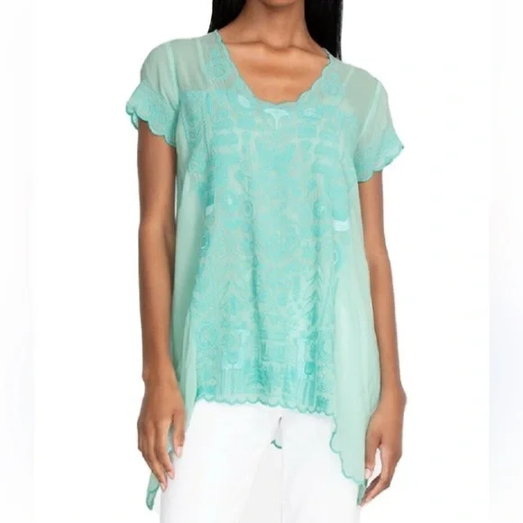 Johnny Was Folk Teal Embroidered Top - Picture 1 of 7